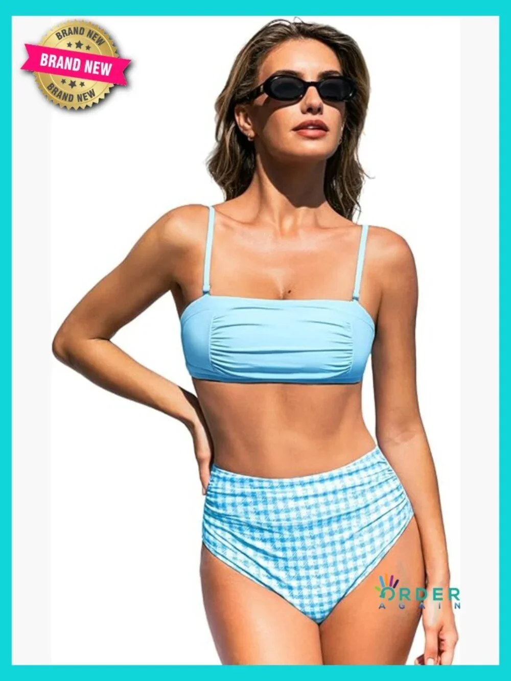 Two Piece Swimsuit High Waisted Square Neck Removable Straps Ruched Bikini Set